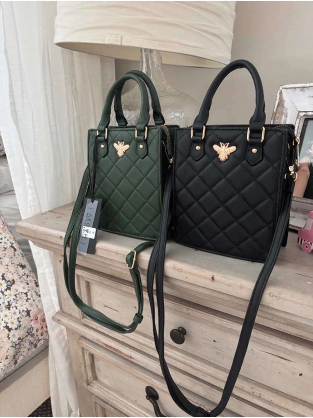 DELUXITY LA Vegan leather quilted crossbody bag purse Gold Bee 2 for price of 1